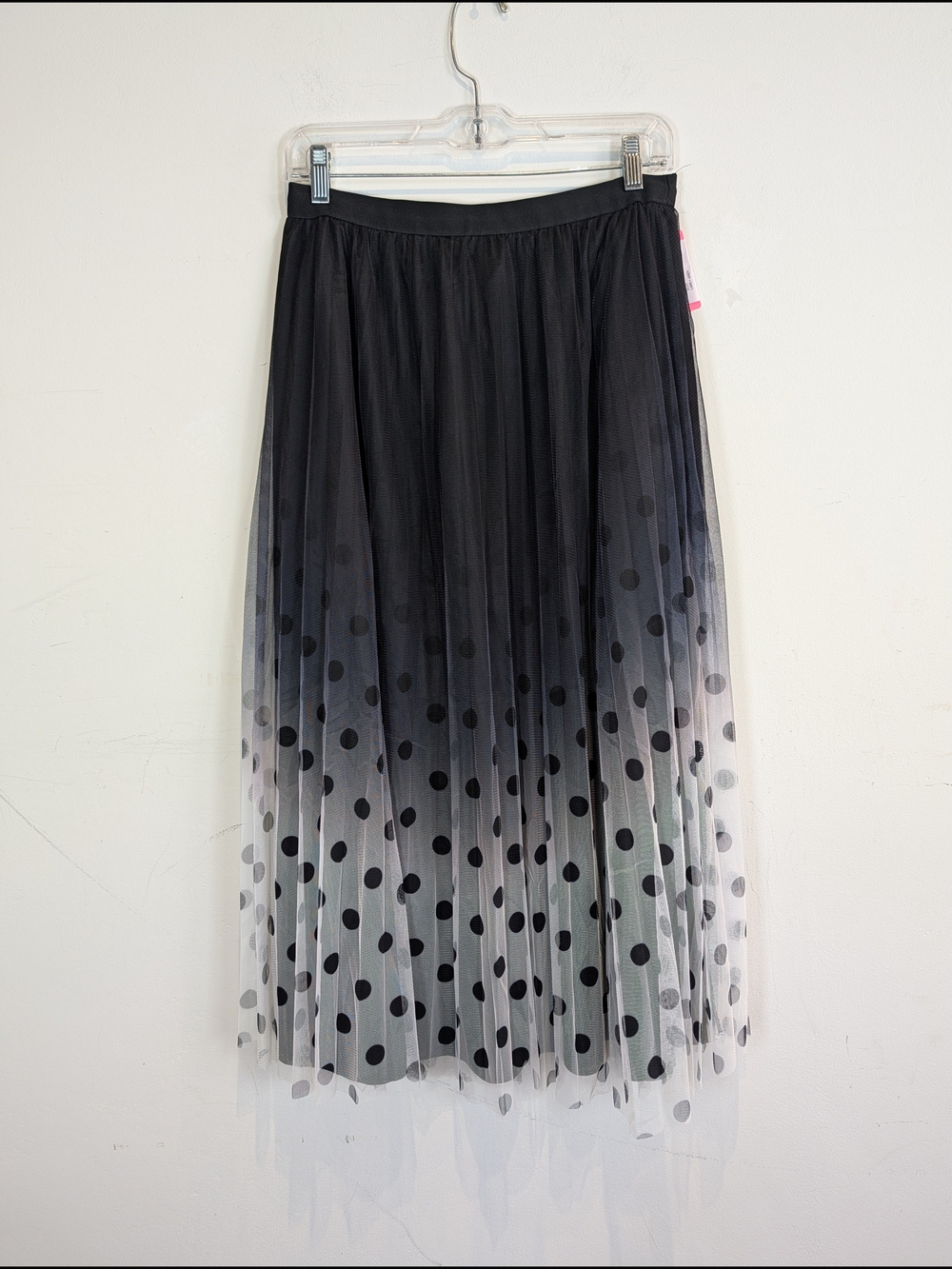 Lark + Grey Black Ombre Polka Dot Pleated Tulle Skirt, Size Large